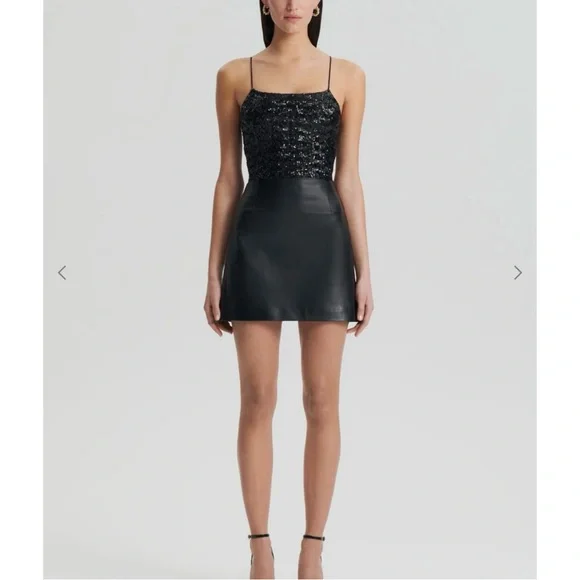 BCBGMaxAzria Leather Skirt Black Mini A-Line Size 4 Lamb Leather